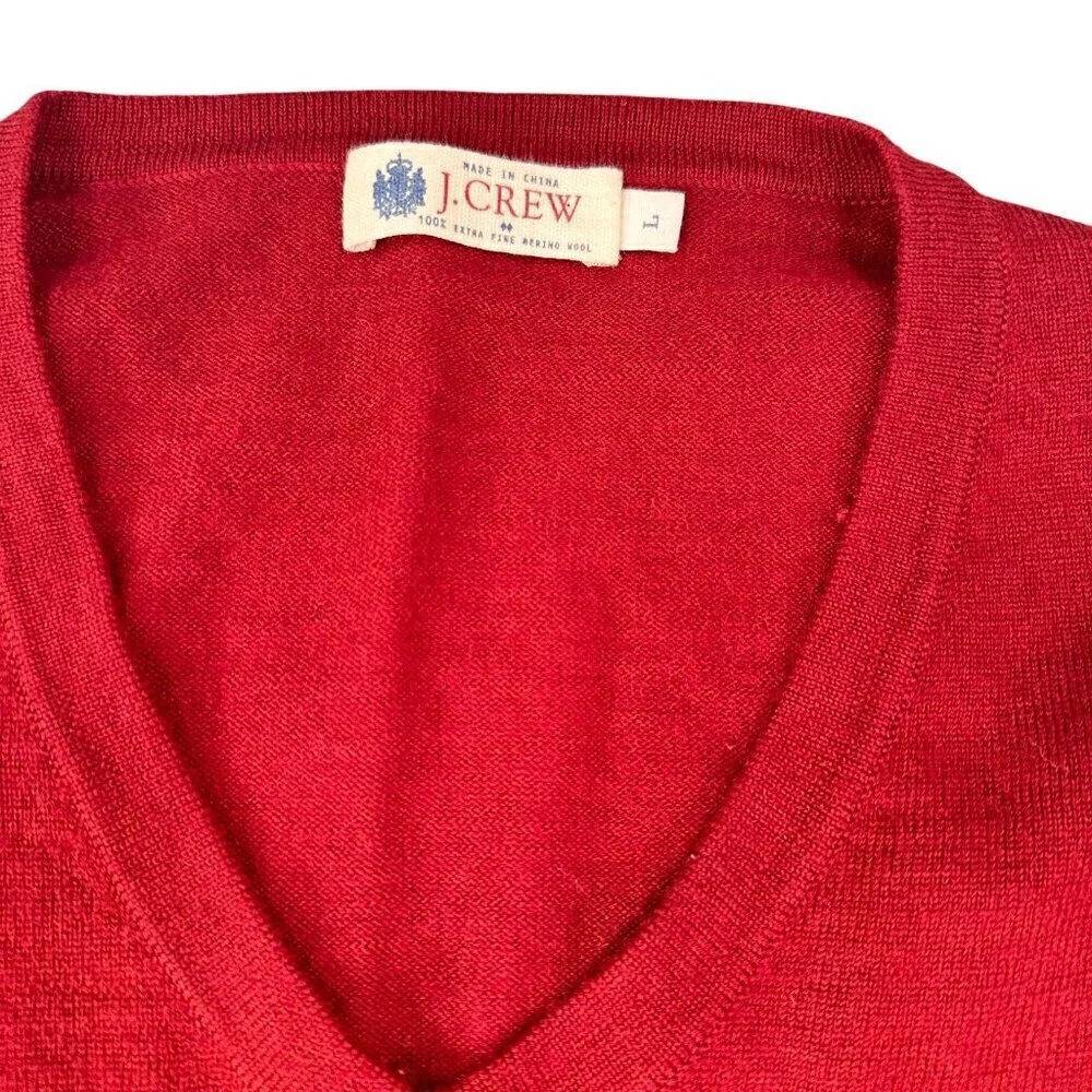 J Crew Extra Sweater Mens Fine Merino Wool V Neck Long Sleeves Ribbed Hem Cuffs